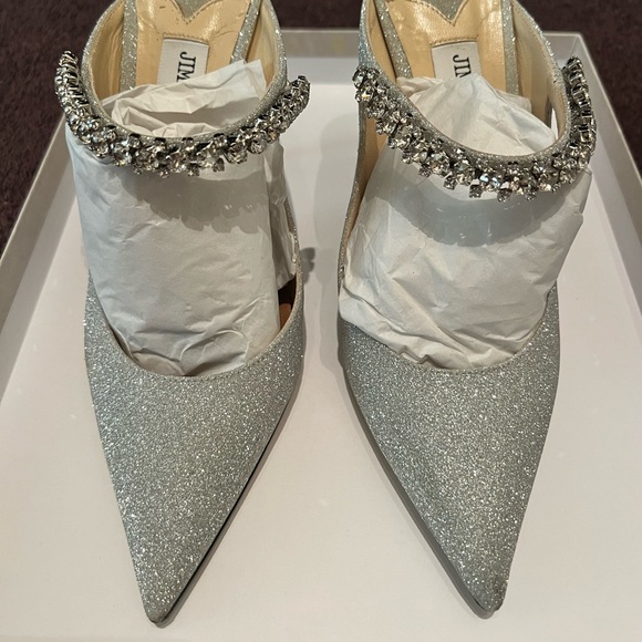 Jimmy Choo Bing 100mm Glitter Leather Mules, Silver 37 - Picture 3 of 10